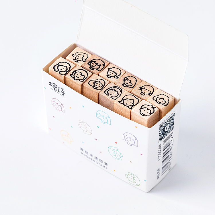 Lote de 12 unidades de sellos de goma madera bonitos con decoración de plantas y niñas para álbumes de recortes, sellos estándar para manualidades DIY: 6