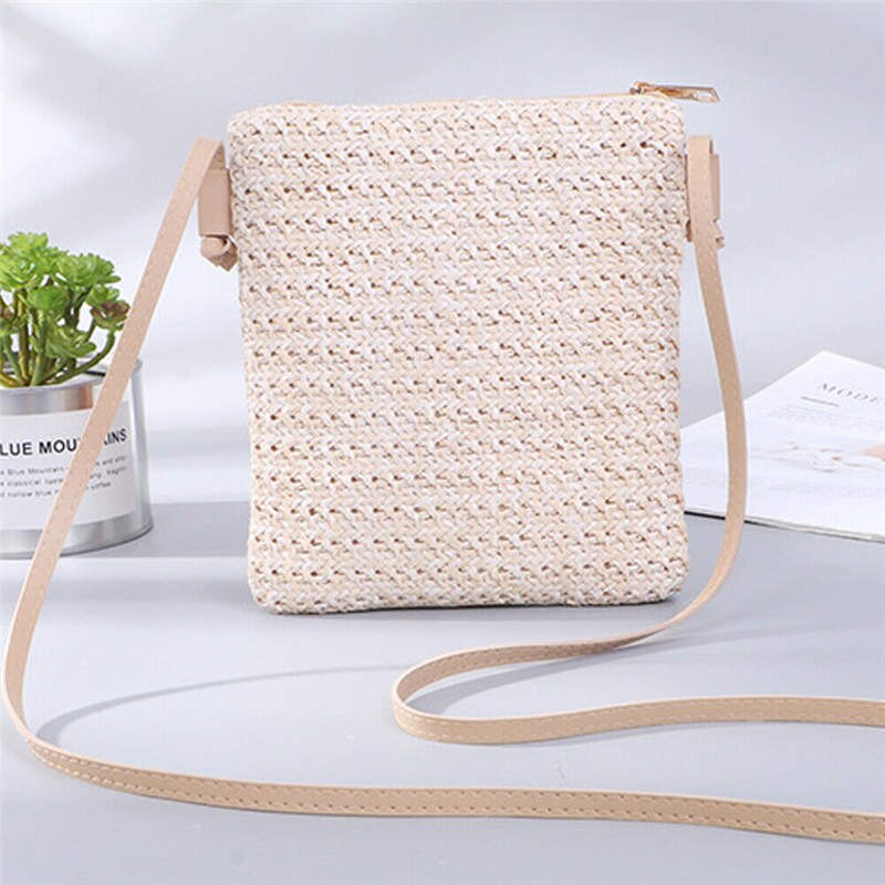 Vrouwen Kleine Vierkante Stro Zakken Strand Stijl Crossbody Schoudertas Handtas Emmer Zak: A1