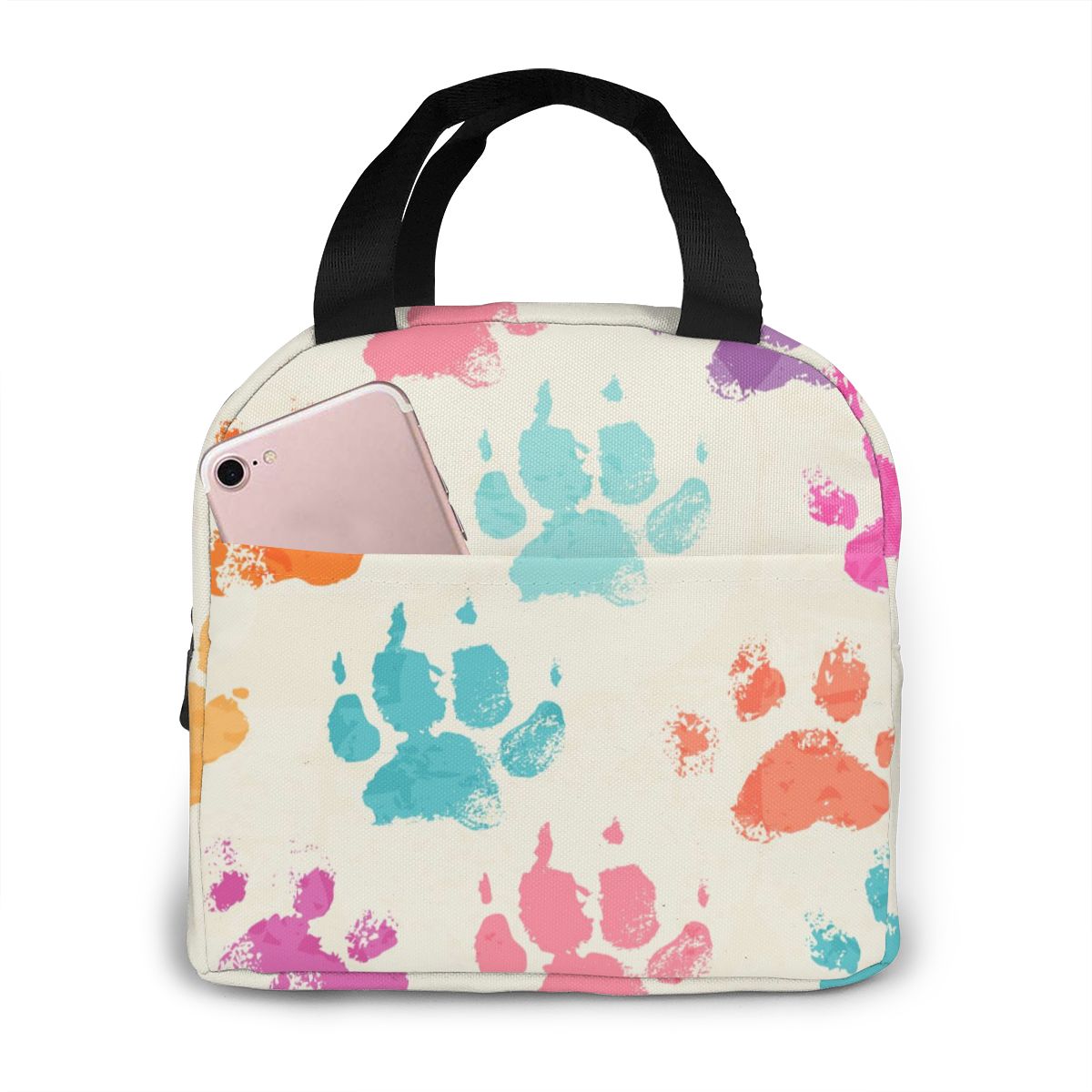 Bunte Hunde Pfoten Kühler Mittagessen Kasten Tragbare Isolierte Mittagessen Tasche Thermische Lebensmittel Picknick Mittagessen Taschen: Schwarz1