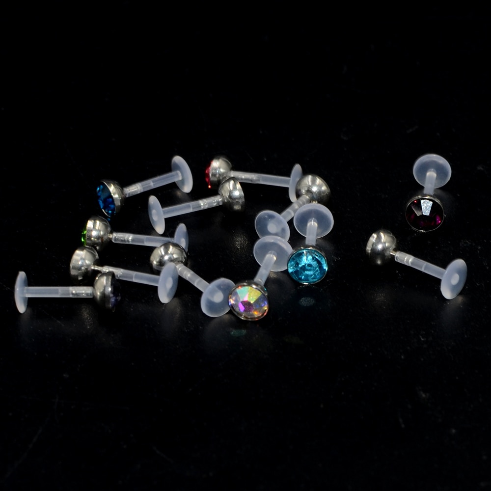 Lot de 14 pièces Bioplast Flexible Labret goujon lèvre Piercing anneau 16g oreille Cartilage Tragus hélice Piercing filles bijoux