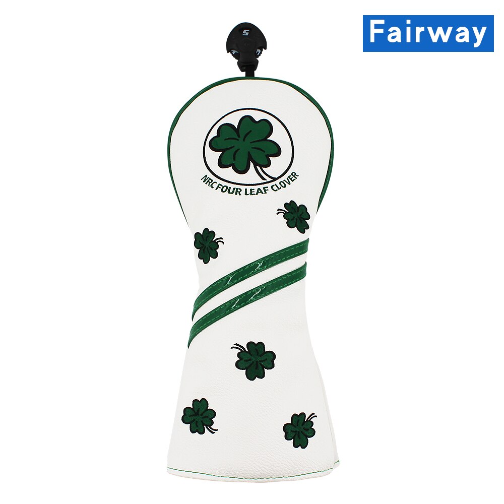 Golf Head Cover Four Leaf Clover Golf Wood Headcover for Driver Fairway Hybrid Putter PU Leather Waterproof Black White Covers: White For Fairway