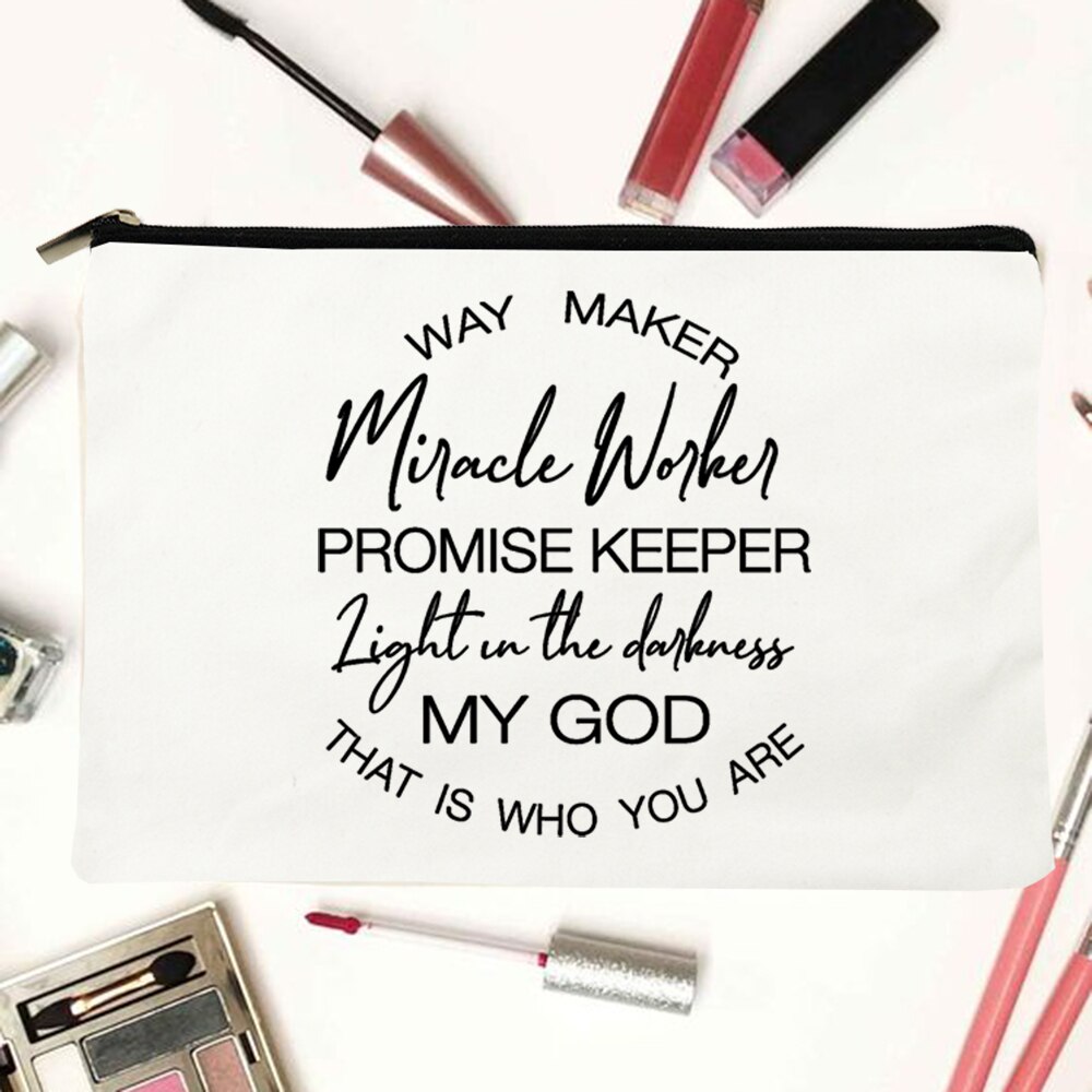 My God Christian Cosmetic Bags Christ Printing Makeup Cases Women Lipstick Bag Harajuku Purse Organizer Eco Casual Canvas Pouch