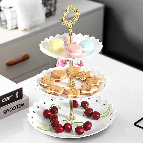 Gâteau Dessert étagère assiettes européenne fête de mariage en plastique trois niveaux plateau fruits Snack bonbons gâteau