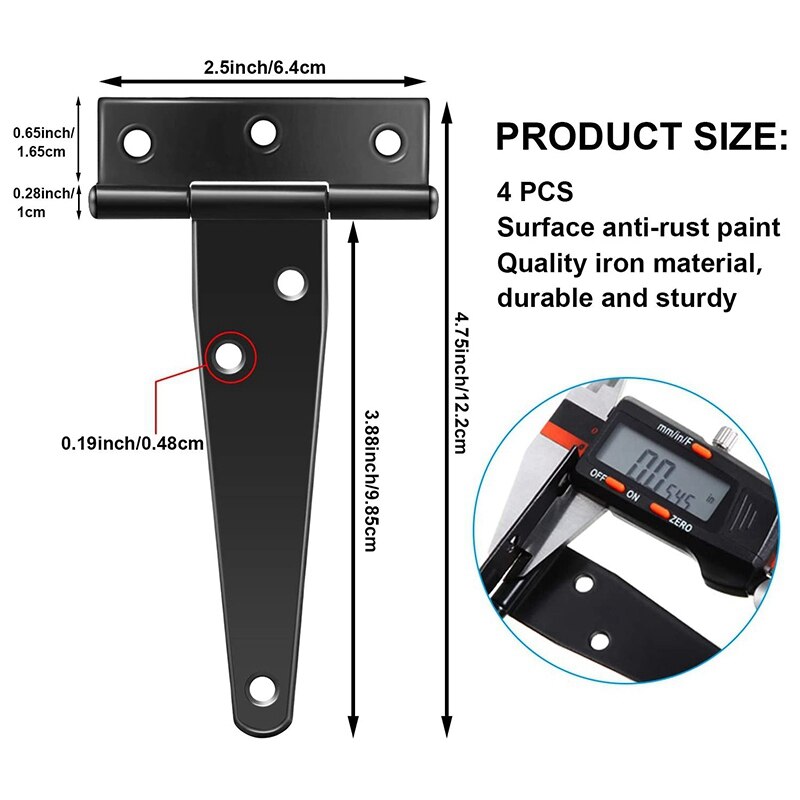 6 pièces 4 pouces t-strap charnières rustique porte sangle charnière antirouille porte noir charnières pour fenêtres, clôture et portes de grange