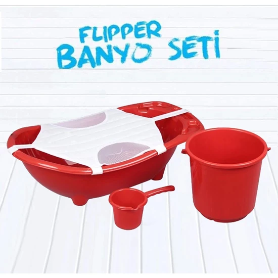 Flipper Baby Bath Tub Set-4'lü Bathtub Set: Red
