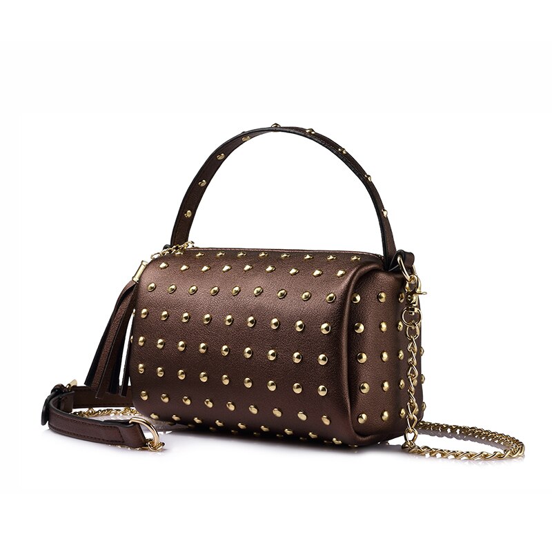 LOVEVOOK kette schulter tasche für frauen kleine handtasche geldbörse mit nieten weiblichen quaste umhängetaschen mini kupplung Gold/ schwarz: Brown