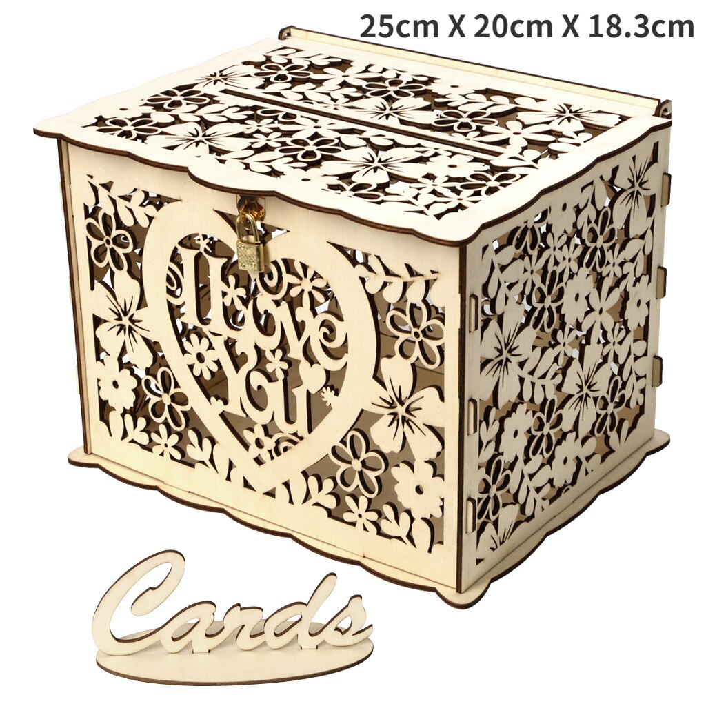 Holz Hochzeit Karte Boxen mit Schloss Mr &amp; Mrs Paar Blume Muster Umschlag Zeichen Karten Holz Box DIY Rustikalen hochzeit Liefert: JM01321-S