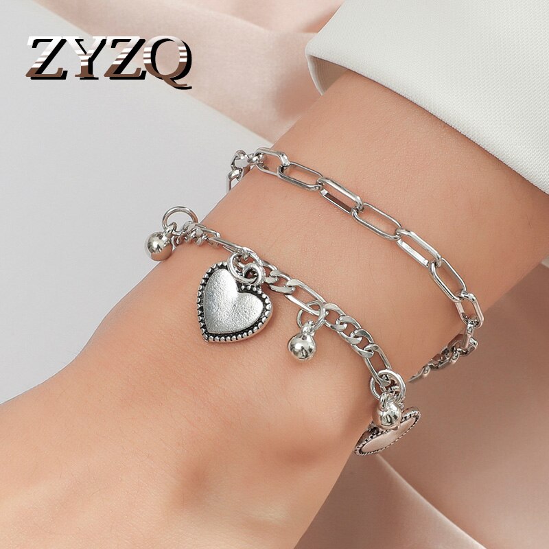 Zyzq Harajuku Ouderwetse Dubbele Laag Beer Armband Voor Vrouwen Vrouwelijke Retro Ketting Hanger Beer Street Charm Armband Sieraden