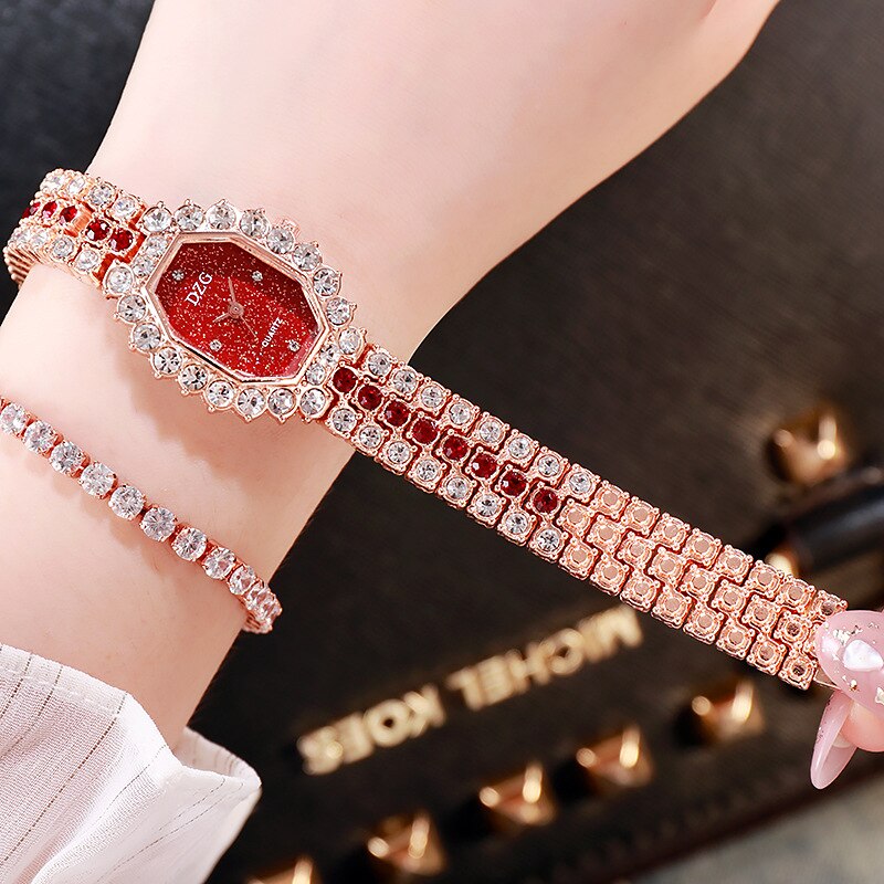 Dameur armbånd firkantet ur fuld diamant dameur casual starry sky watch