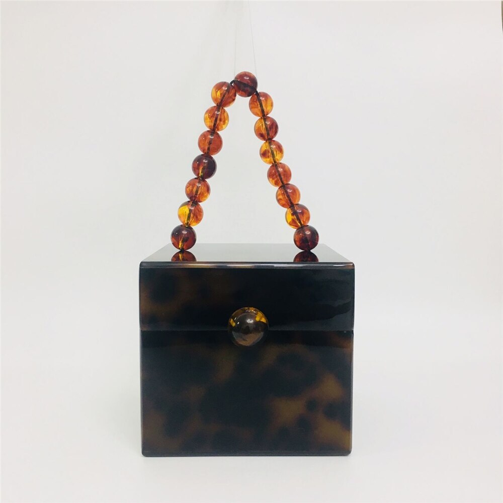 Pung vintage kvinder clutch pung stilfuld leopard akryl aftentaske perler trendy hard-box fest bal håndtasker: Default Title