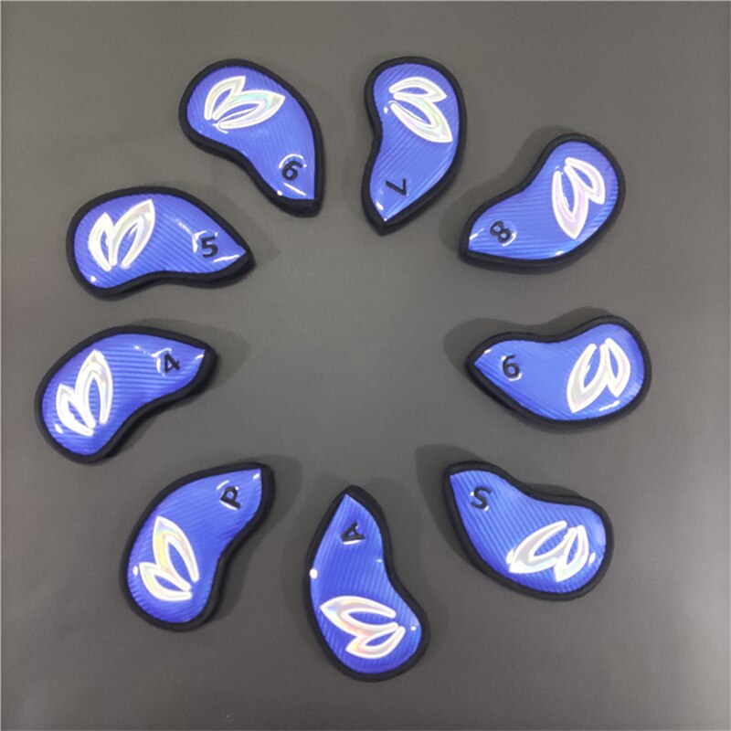 9 Stuks Golf Iron Covers Set Crystal Pu Leather Bunny Stijl Water Proof 5 Kleuren Headcover: Blauw