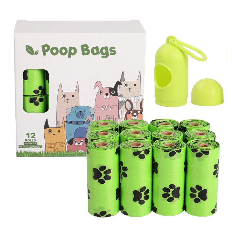 Dog Poop Bag Biodegradable Leak Proof Green Dog Waste Bags &amp; Dispenser Eco Friendly Pet Puppy Outdoor Garbage Pooper Clean Bag: 12 Rolls