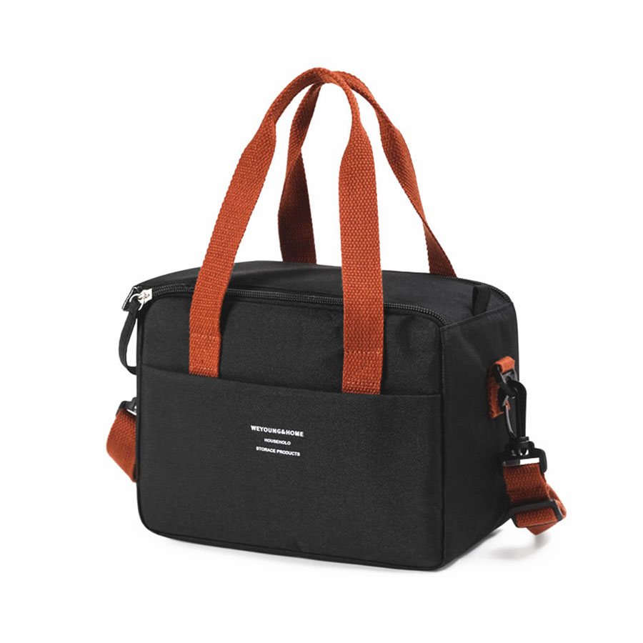 Przenośna torba na lunch do izolowanego termicznie pudełka na drugie śniadanie Tote Cooler Handbag Wodoodporna torba Bento Office Torby na ramię na żywność: Black