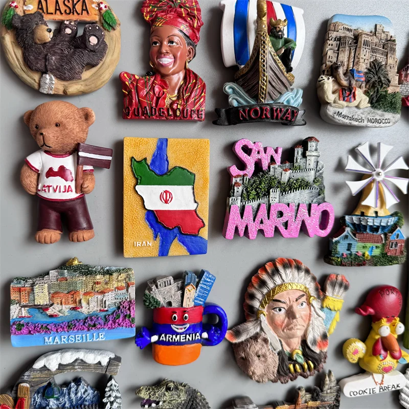 Fridge magnets Budapest Cordoba Tahiti Luxembourg Jamaica Portugal Indian Denmark Armenia Marseille Iran Morocco Norway Latvia