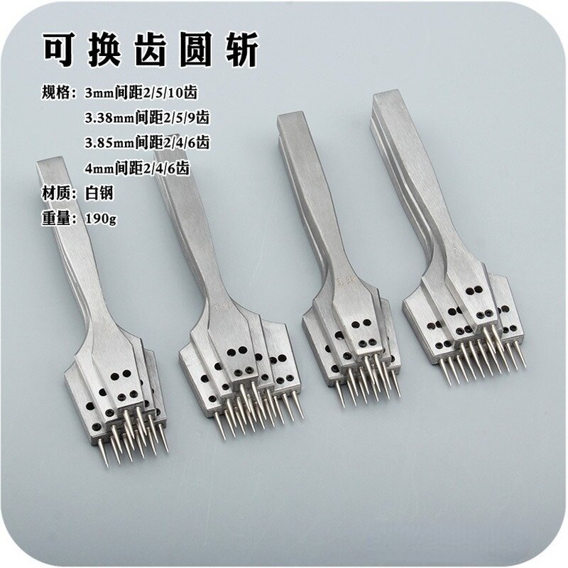Sharp Head Round Hole Puncher Stainless Steel DIY Handle Row Punching Tools Replaceable Head Leather Tools