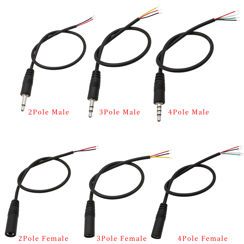 Conector macho hembra de 3,5mm, conector de Audio Mono/estéreo, Cable de extensión de auriculares de Audio de 3,5mm y 2/3/4 polos, Cable de reparación DIY de 30CM