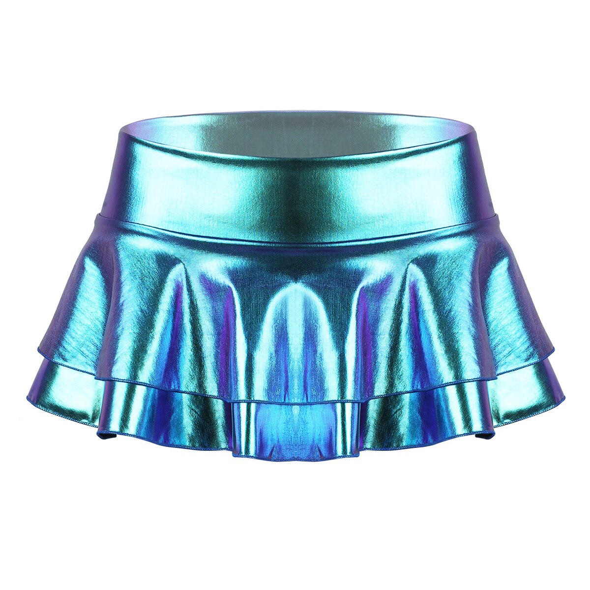 Vrouwen Glanzend Metallic Laagbouw Ruches Pole Dance Shorts Rok Lederen Club Party Dancing Festival Rave Kostuum Sexy Mini Rokken: S / Blue