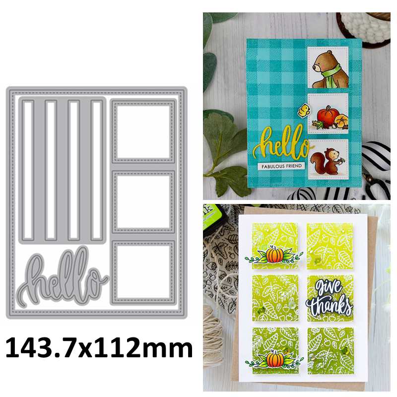 Metal Cutting Dies Circle Tree Thanks Hello Words Square Frame Scrapbooking Card Album Photo Making DIY Crafts Die: 3