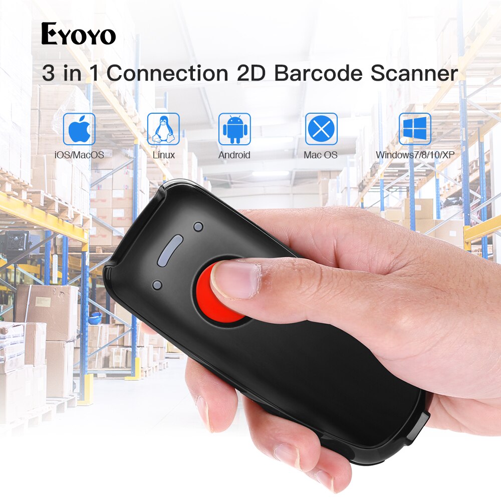 Eyoyo EY-004A 1D 2D QR Wireless Bluetooth Barcode Scanner Portable Reader Red Light CCD Bar Code Scanner for Ios Android Windows