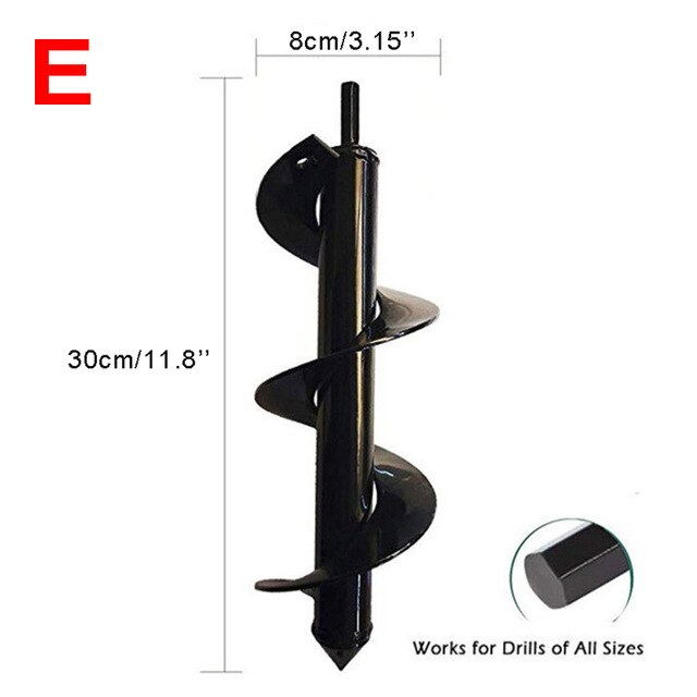 Garden Spiral Drill Bit Set Non-Slip Hex Drive HEX Shaft Drill Post Soil Cultivator Planting Hole Digger Tool: 8x30cm