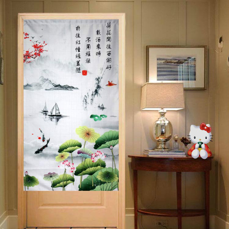 Estilo chino tradicional Feng Shui cortina de puerta japonesa cortina de puerta Lotus Cortina de puerta para dormitorio cortina de puerta: B