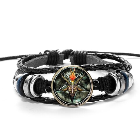 Red Goat Head Braided Bracelet Men Retro Bronze Pentagram Pattern Leather Bracelets Bangle Satanism Gothic Style: Style 12