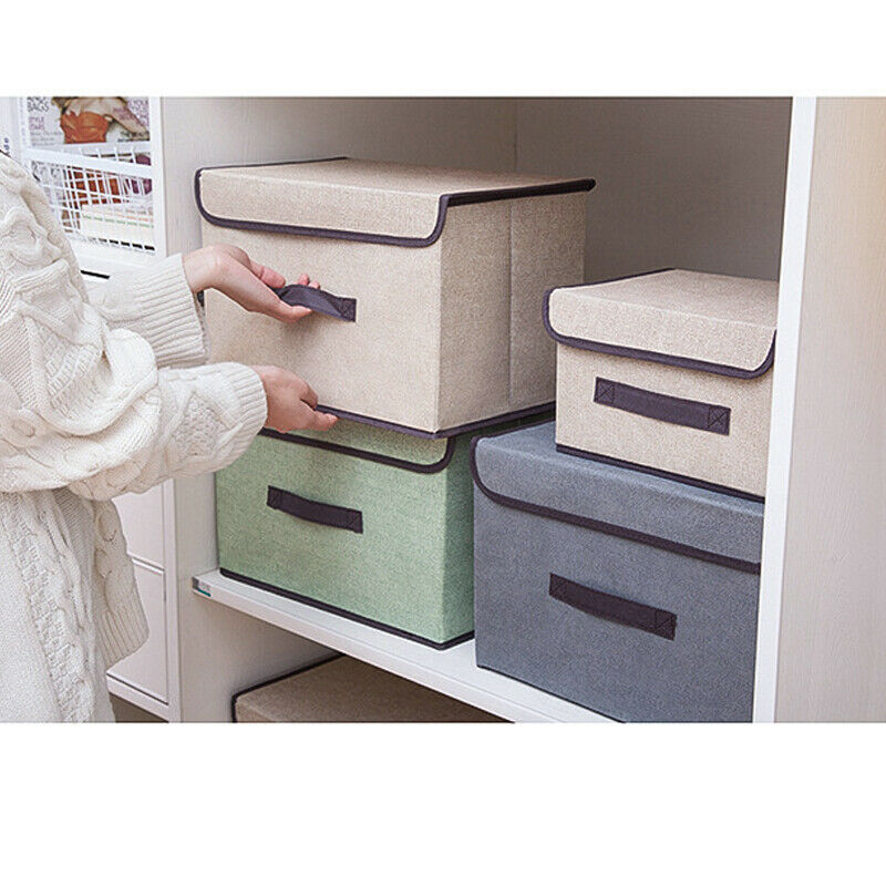 Caja de almacenamiento de cubos para el hogar, ropa interior, calcetines, organizador de guardarropa, cesta plegable de Color sólido, contenedor con tapa en 3 colores
