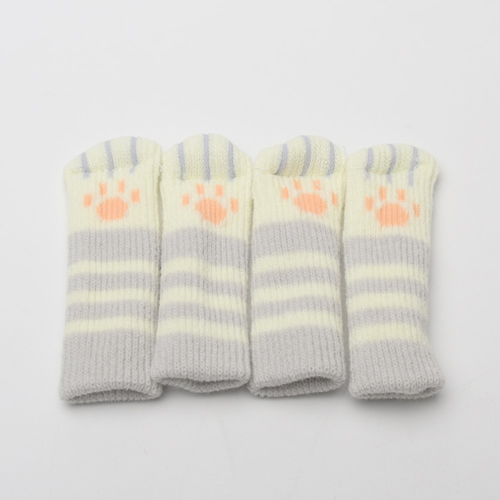 4 pièces chaussons de chaise manchon chaises tricotées jambes couverture pattes de chat chaises de protection jambe chaussettes Table étage antidérapant protecteur: Gray Strip