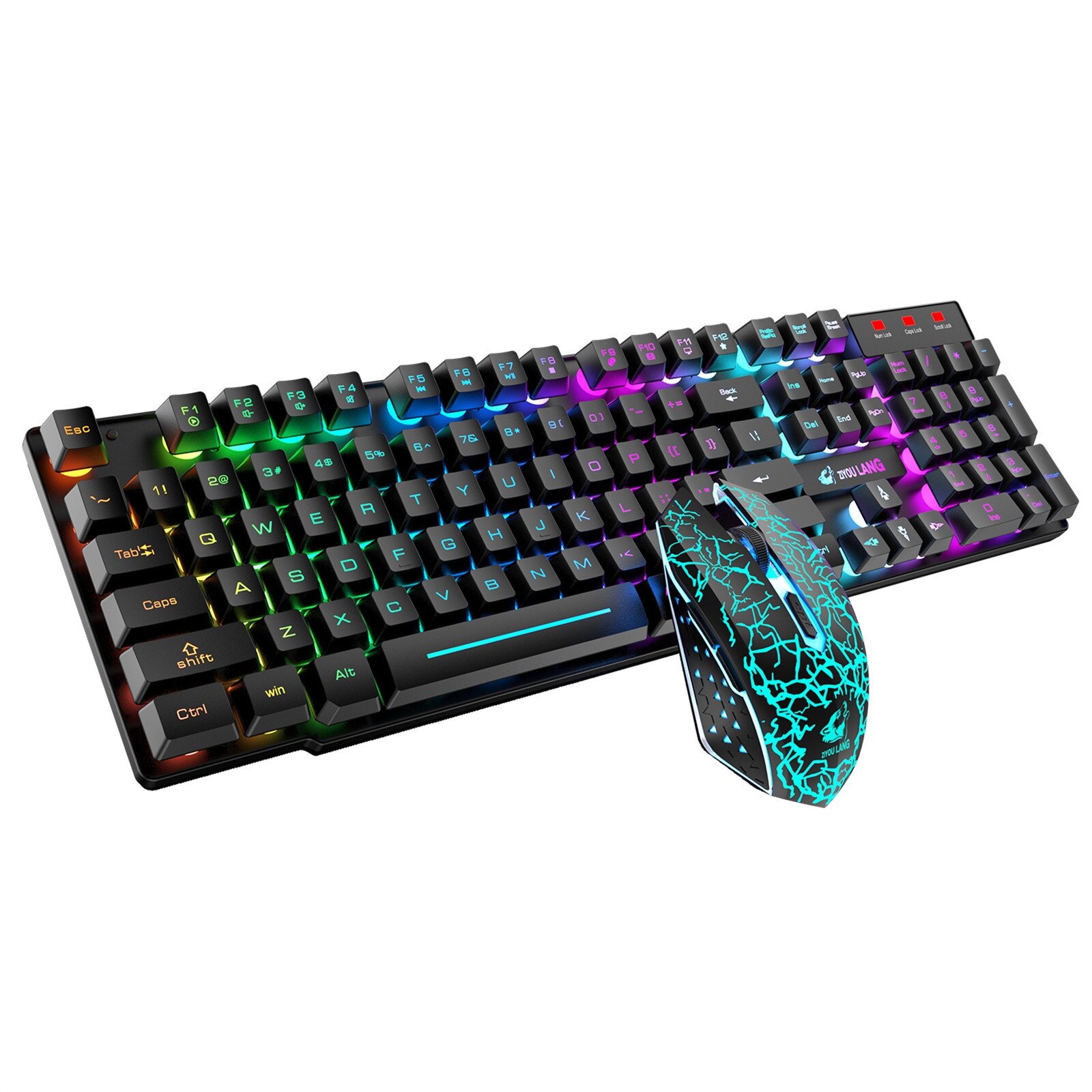 Wireless Gaming Keyboard and Mouse Combo with Rainbow LED Backlit Rechargeablle Switch Gaming Keyboard Detachable Cable #T2: A