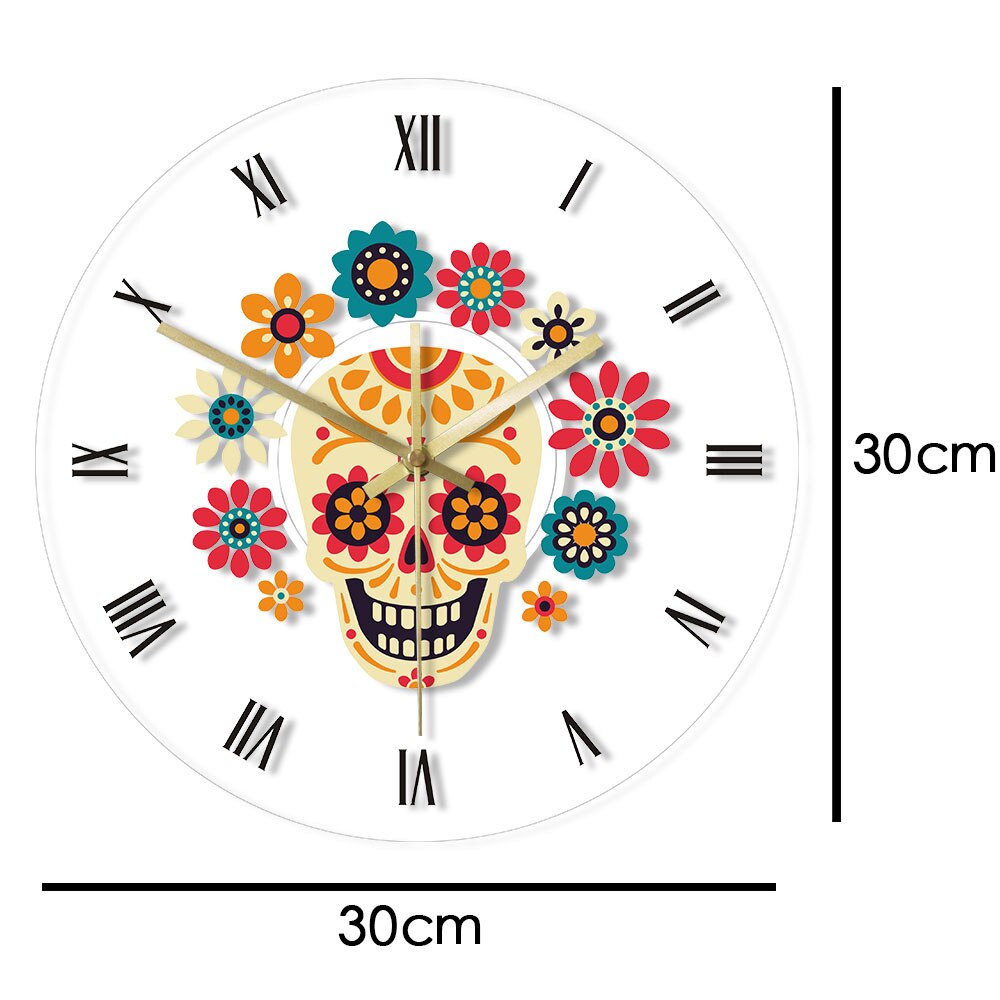 Meksikolainen kukka sokeri kallo kuolleiden päivä morden riippuva yövalo dia de los muertos seinäkello led -taustavalolla