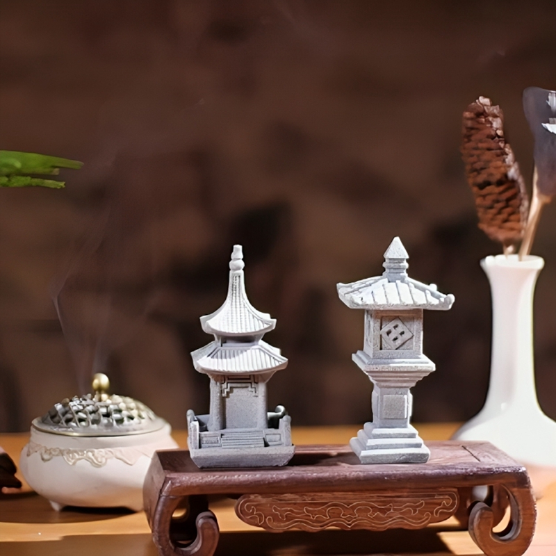 Torre de piedra de arena en miniatura Zen Vintage, adornos de pabellón, figuras de farol, bonsái de jardín japonés, decoración del hogar