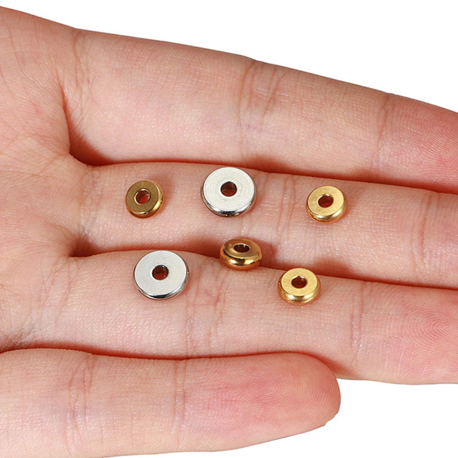 20 piezas separadores de acero inoxidable 304 para fabricación de joyas, cuentas espaciadoras redondas planas de Metal, accesorios de bricolaje de Color dorado/plateado