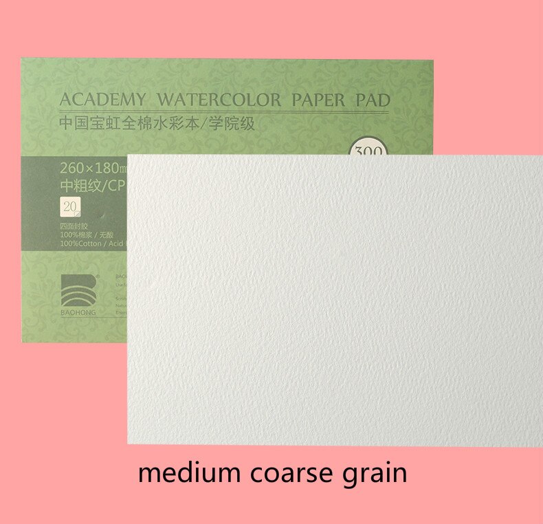 Artist Thicken 300g Painting Paper Book 20sheets Watercolor Paper Cotton Pulp Watercolor Paper with Three Textures Art Supplies: 38x18cm / medium coarse grain