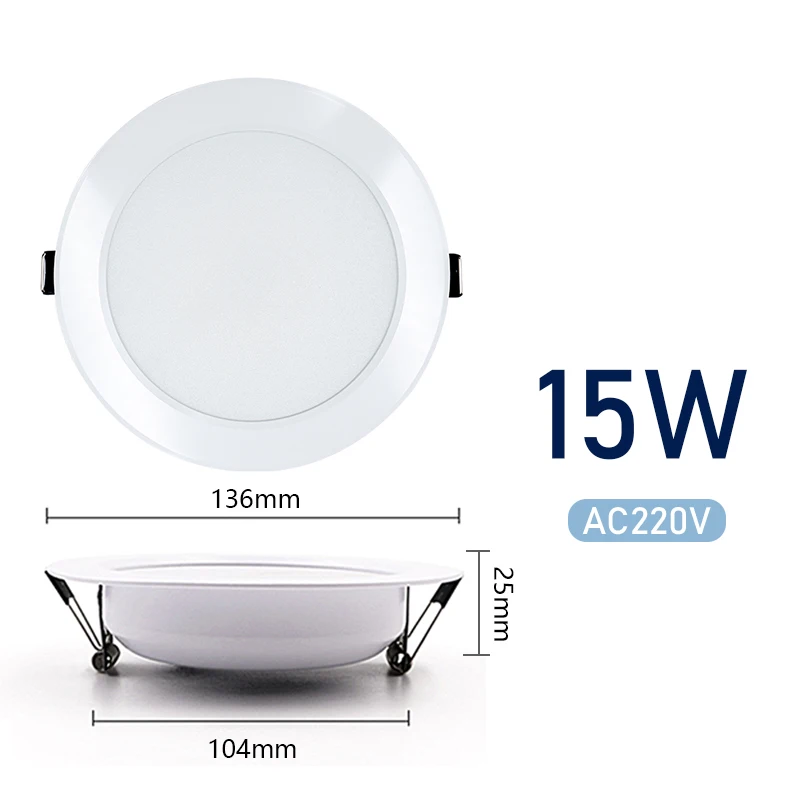 Foco LED empotrable para techo, lámpara redonda para sala de estar, cocina y baño, CA 220V, 3W, 5W, 7W, 9W, 12W, 15W: Rojo / Blanco