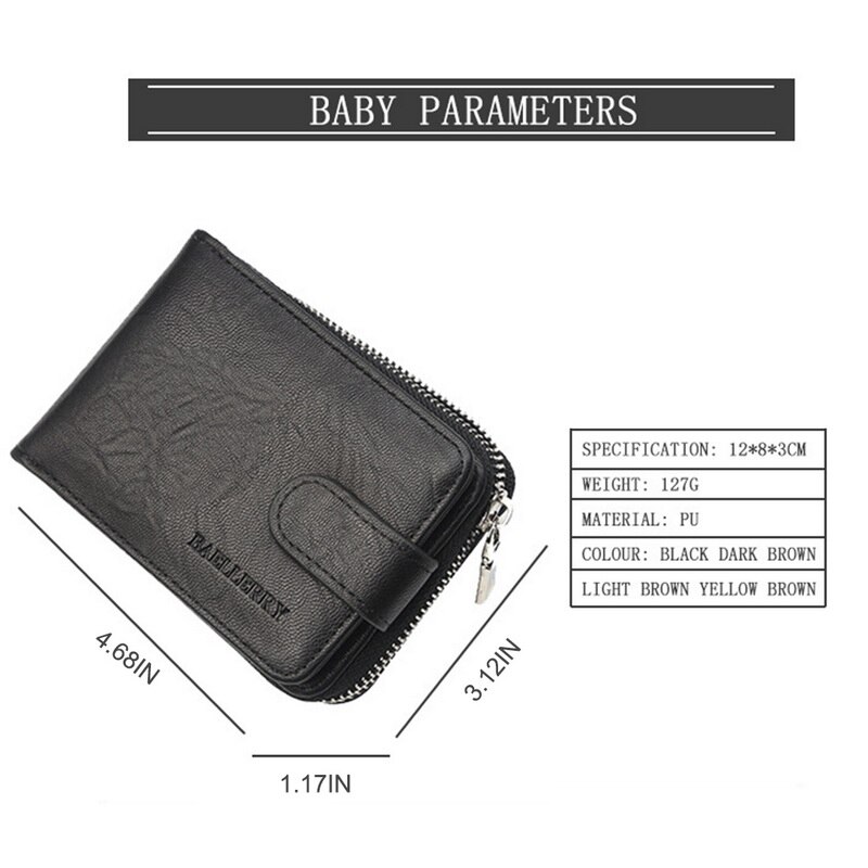 Baellery bifold carteira de couro masculino fino hipster couro cartão de crédito/id suportes insere moedas bolsas de luxo carteira de negócios