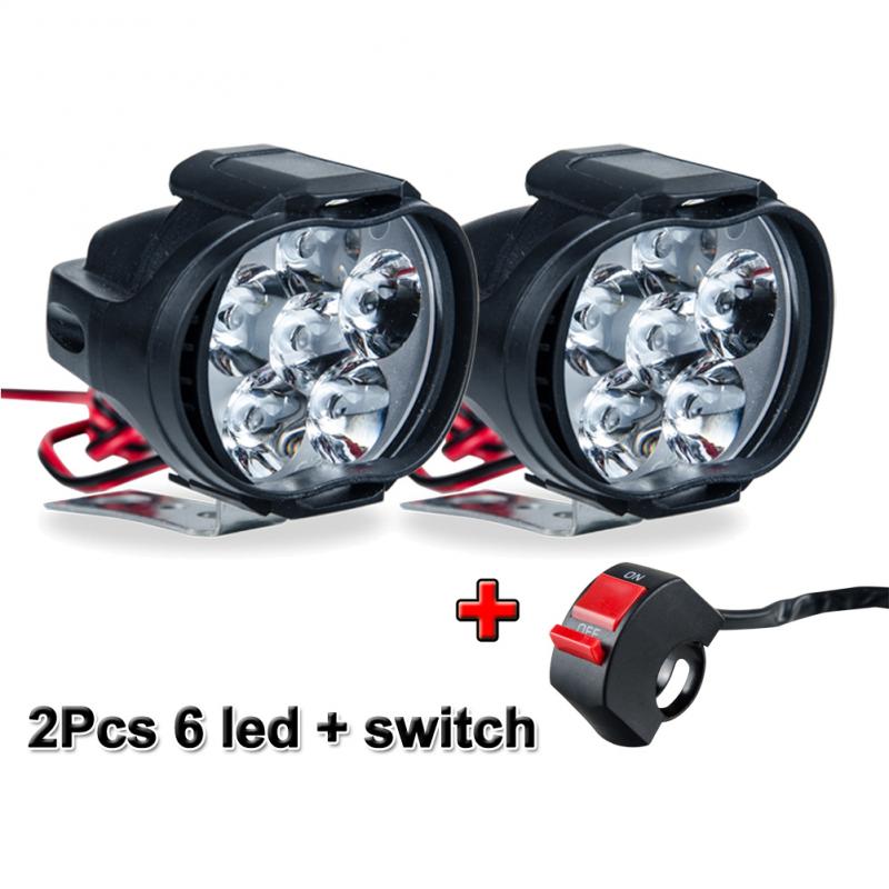 Universal 2Pcs 6 LED Motorcycle Light Headlight Assembly 10W 1000LM Switch Scooter Fog Spotlight 6000K White Scooters Lighting: 2pcs with switch