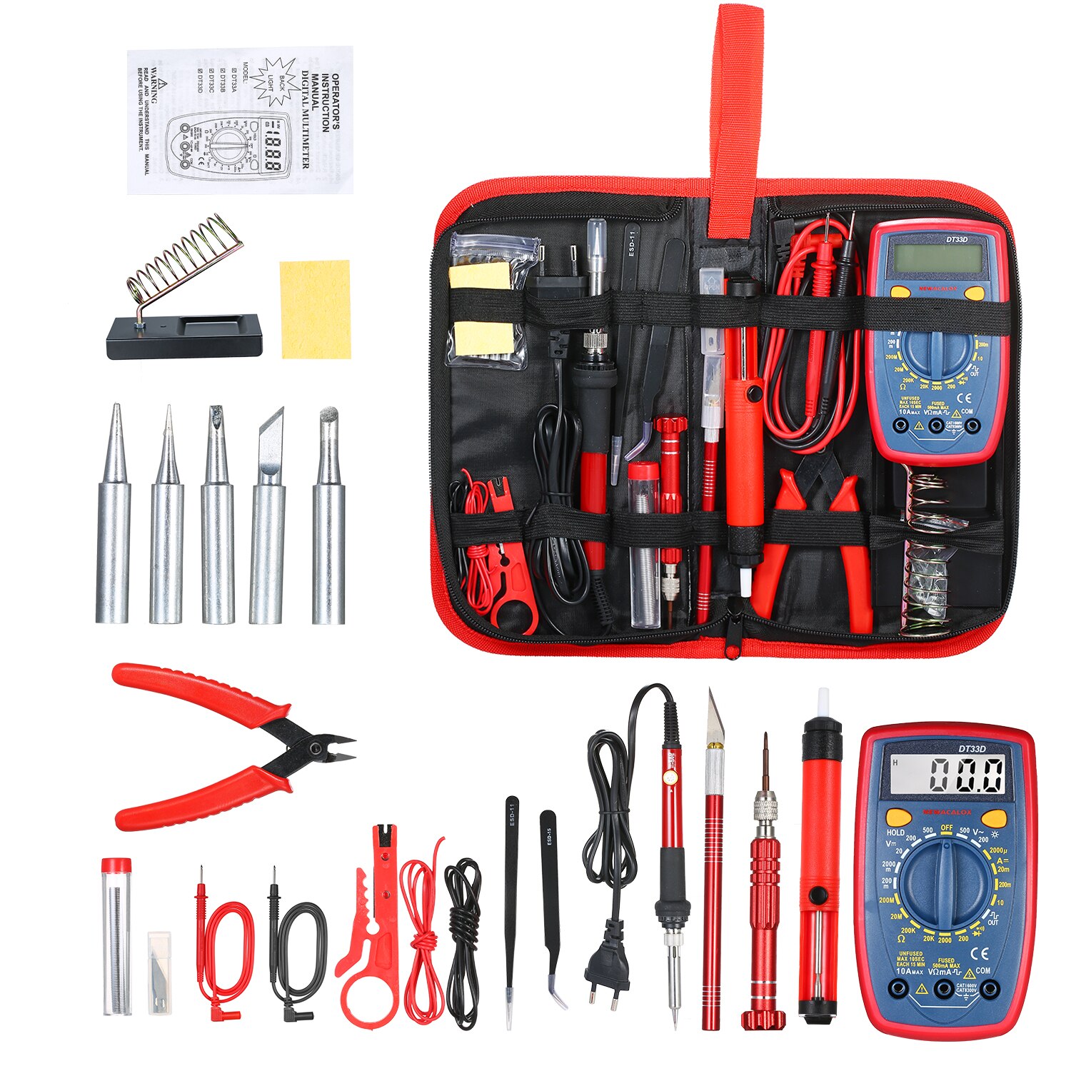 22pcs Adjustable Electric Soldering Iron Kit 220V 60W Soldering Iron kit With Multimeter Desoldeirng Pump Welding Tool
