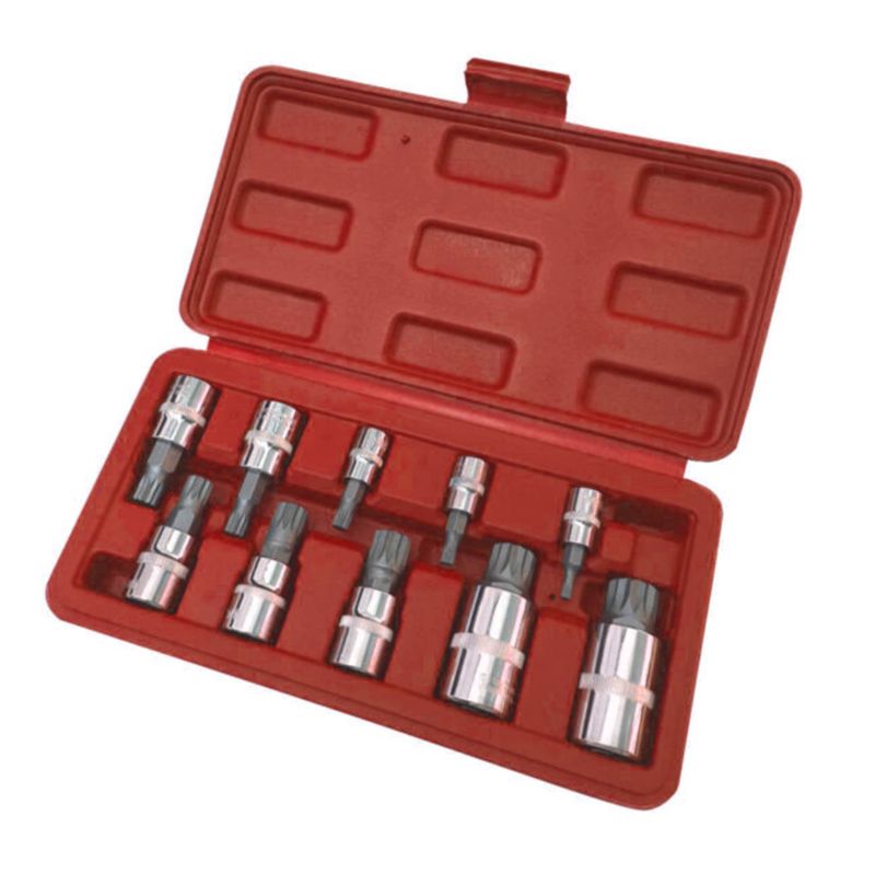 10 Pcs XZN 12 Point Triple Square Spline Bit Socket Set Tamper Proof with Case