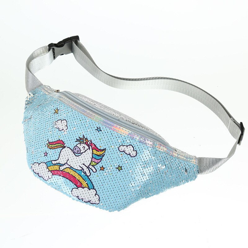 Children&#39;s Shoulder Bag Unicorn Printed Sequin Cartoon Waist Bag Little Girl Casual Sports Cute Chest Bags Mochila Mujer: E