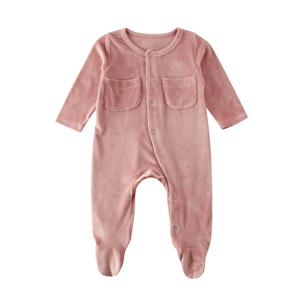 Winter Fluwelen Kleding Pasgeboren Baby Baby Meisje Jongen Lange Mouw Romper Enkele Breasted Effen Kleur Jumpsuit Outfits 3 Kleuren