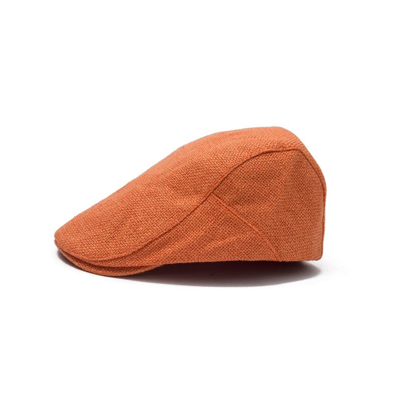 Showersmile Zomer Heren Baret Linnen Platte Pet Verstelbare Krantenjongenspet Ademend Vintage Effen Oranje Ivy Eendenbek Hoed: Orange