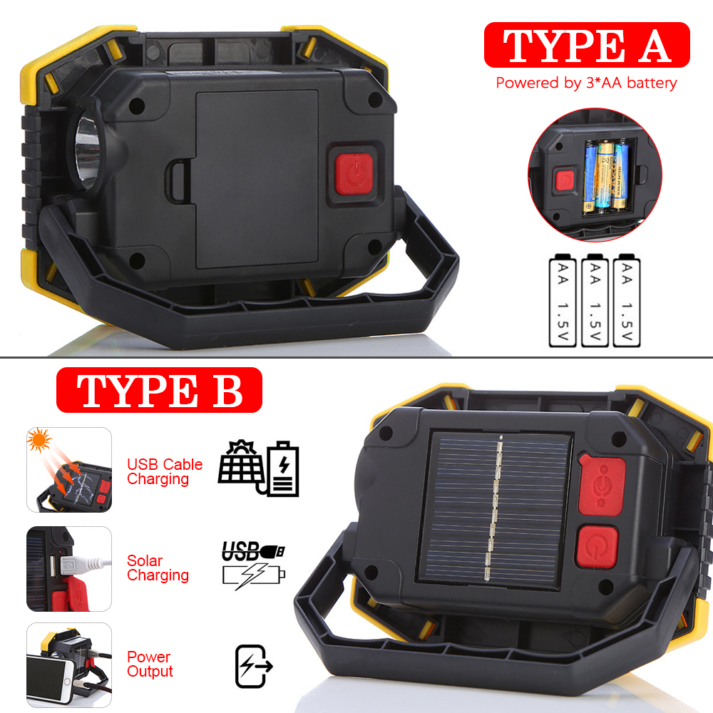 USB Rechargeable Work Light 100W Powerful Spotlight Solar Energy Light Camping Lamp Flashlight with Built-in 2400mAh Battery