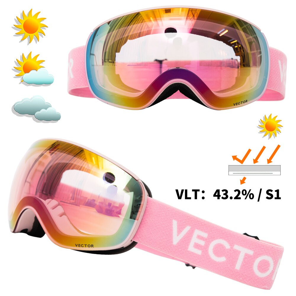 Vector Magnets OTG Ski Goggles Spherical Wide View Sunglasses Snow Glasses Anti-fog Interchangeable Lens