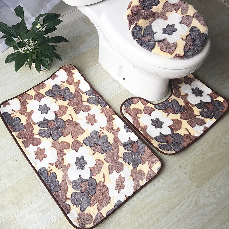 Bathroom Mat Set 3pcs Toilet Seat Mat Cushion and Cover Flannel Non-slip Bath Mats Bath Rug Decor Mattress Set Home Decoration: 4