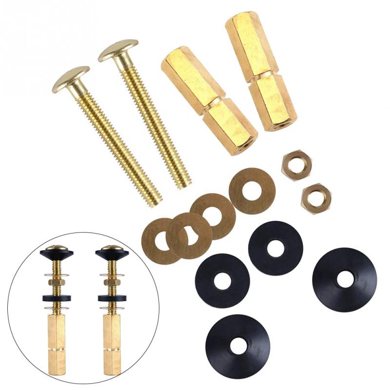 2pcs Toilet Tank To Bowl Bolt Kit Double Gaskets Solid Brass Heavy Duty Bathroom Extra Long Nuts Home For Fastening Repair