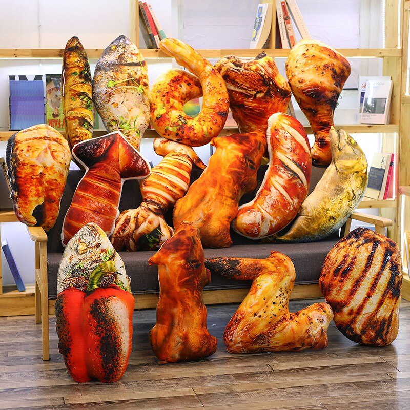 Nourriture oreiller nourriture coussin Simulation physique oreiller poulet jambes ailes de poulet grillé poisson coussin en peluche jouet poupée