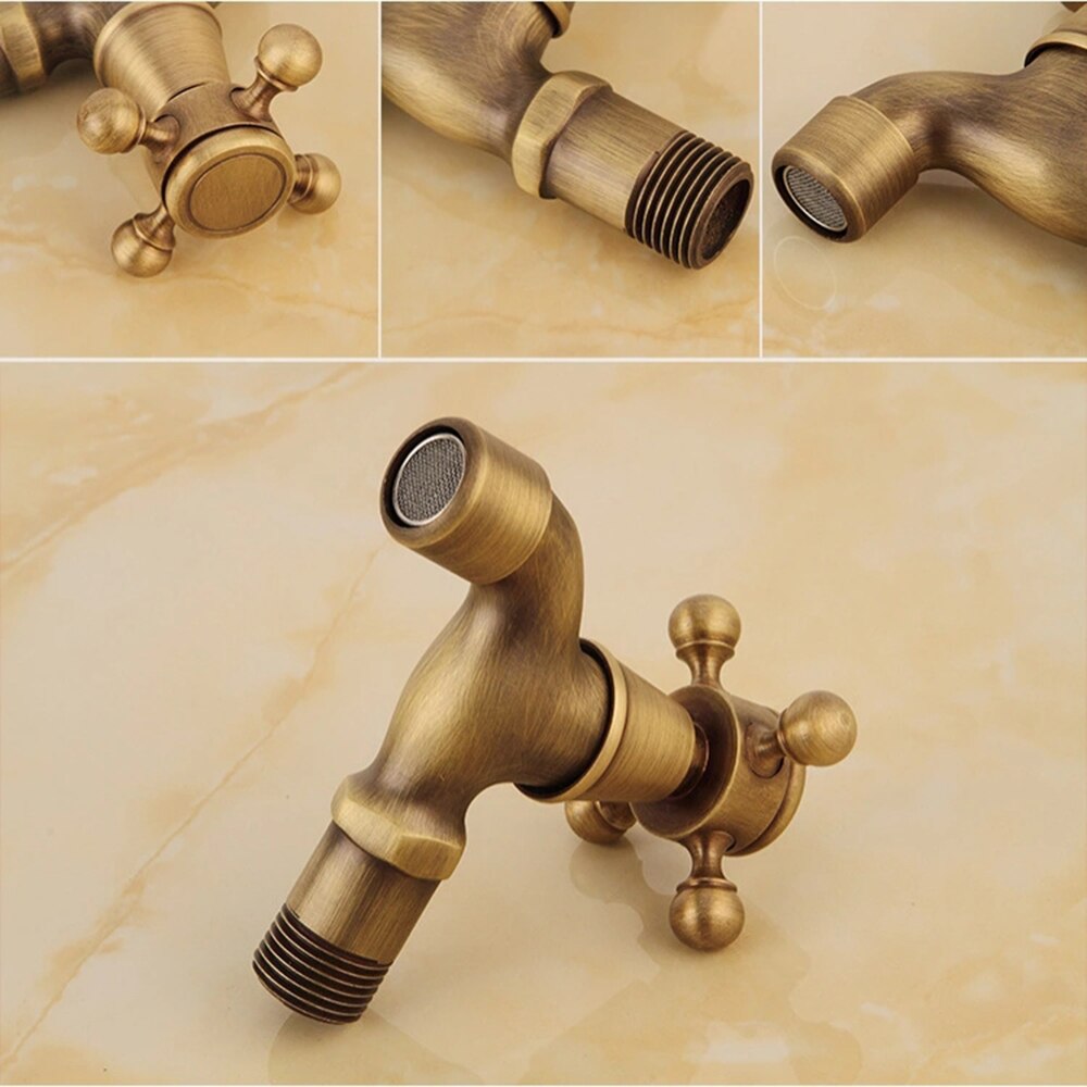 Wall Mount Bibcock Brass Retro Tap Decorative Outdoor Garden Taps Washing Machine Mop Luxury Antique WC Faucet