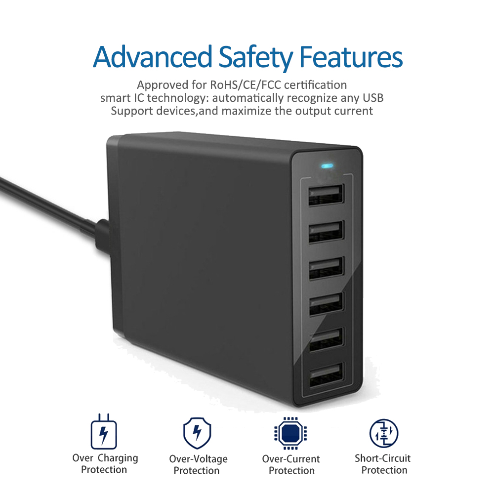 ILEPO-cargador de pared Universal para teléfono móvil, dispositivo de carga rápida con 6 puertos USB, HUB Multi USB QC 3,0, 60W, para iPhone 12