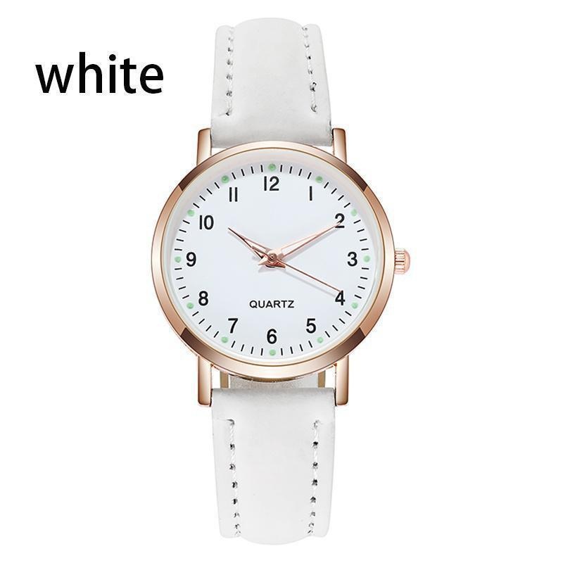 Ladies Diamond-studded Luminous Retro Female Watch Leather Belt Quartz Watch Women Simplicity Casual Decoration Wristwatches: WHITE