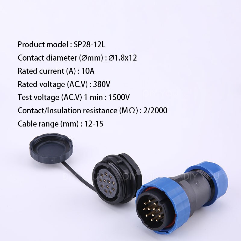 SP28 IP68 Back Nut waterproof connector 2/3/4/5/6/7/9/10/12/14/16/19/22/24/26 Pin plug socket Electric cable Aviation connectors: SP28-12L